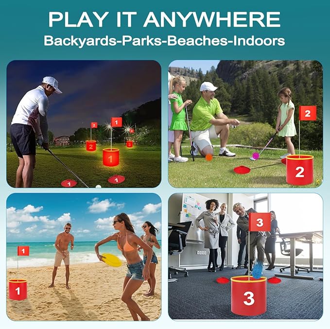 Golf Yard Bucket Games, 6 Holes Golf Practice Game with Flag, Indoor Outdoor Golf Chipping Game for Park, Beach, Backyard, Lawn
