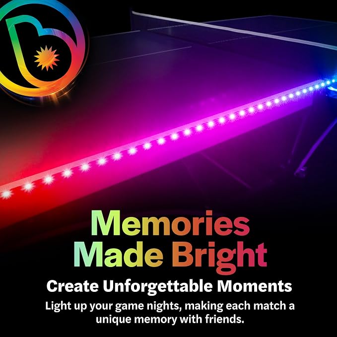 Brightz LED Ping Pong Table Light - Electrify Your Gameplay Experience! 12-Foot Light Strip for Ping Pong Tables - Color Changing or Solid Color Modes (Table Not Included)
