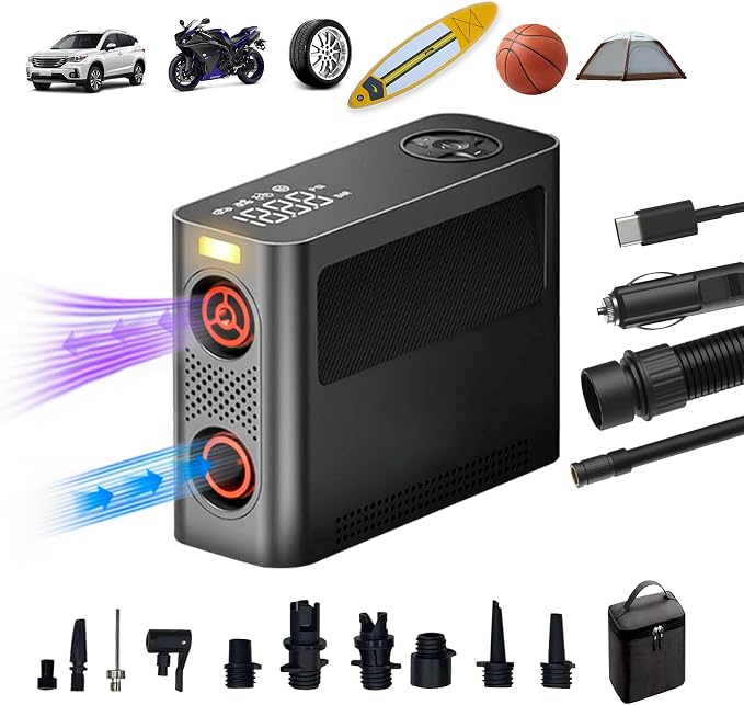 Aerogogo 150 PSI Portable Air Pump, Rechargeable Tire Inflator with 8 Modes, Dual-Power Option & Auto-Stop for Car Tires, SUP Paddle Board, Pool Floats, Bike, Kayak, Ball, Air Mattress with LED Light