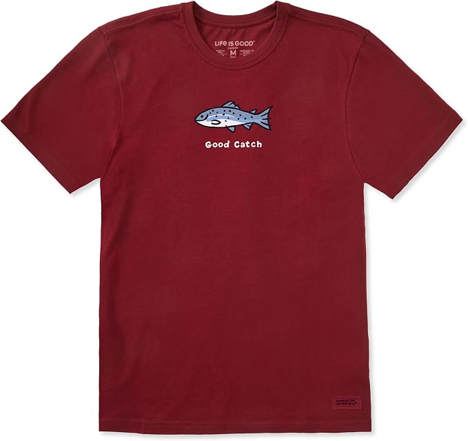 Life is Good Men's Crusher Tee Shirt, Short Sleeve Cotton Graphic T-Shirts, Good Catch Fish