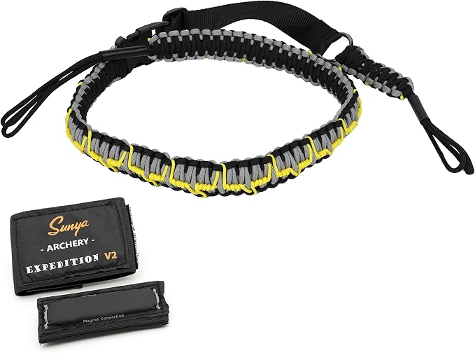 SUNYA Paracord Compound Bow Sling with V2 Upgraded Magnetic Connection System. Lightweight Hands Free Shoulder Carrying Sling for Bow Hunting, Field Archery and 3D