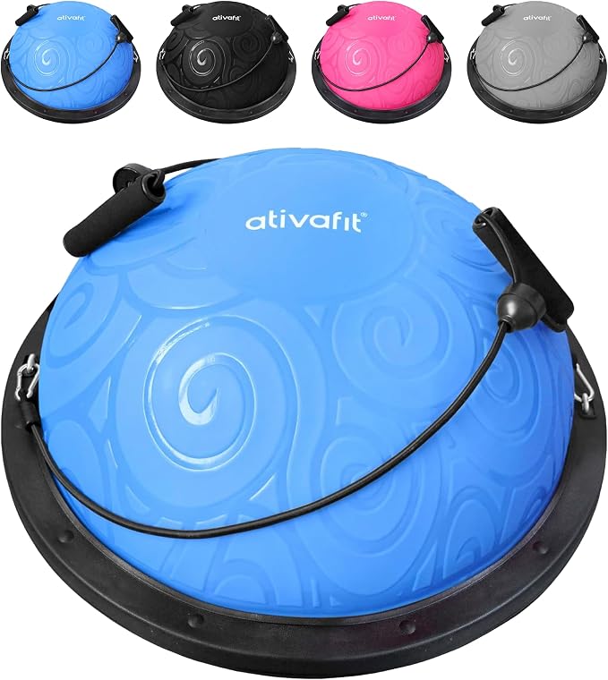 ATIVAFIT Balance Ball Trainer - Half Exercise Ball with Inflation Pump & Resistance Bands - Anti-Burst PVC Stability Trainer for Home Gym, Yoga, Core Training - 660 lbs Capacity