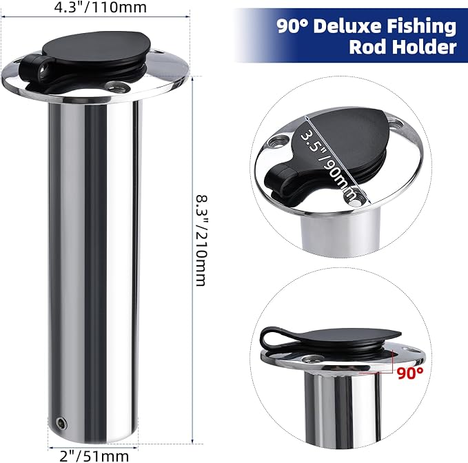 NovelBee 4 Pack Fishing Rod Holders with Rubber Cap and Mounting Screws,90 Degree Stainless Steel Flush Mount Rod Holder for Fishing Boat