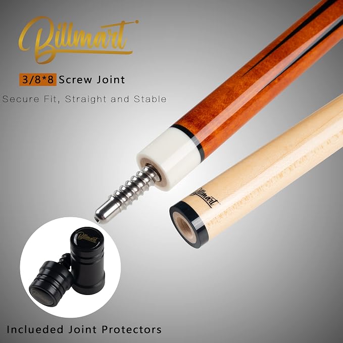 Billmart Pool Cue Stick, Low Deflection Shaft Billiard Cue Sticks with Hard Case, Pool Table Sticks Queue, 19-21 oz Pool Que