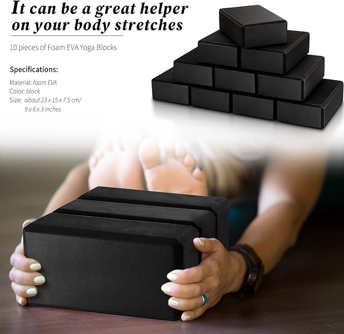 10 Pcs Foam Eva Yoga Blocks Non Slip Lightweight Bricks Yoga Bulk Supportive Blocks Prop Accessories for Pilates Stretching and Meditation Women Men Yogi Beginners, Black