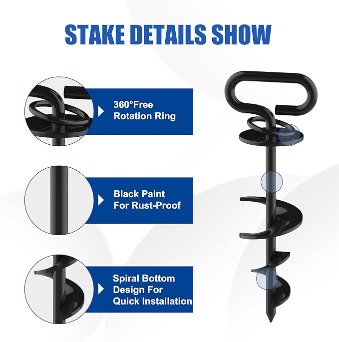 Eurmax USA Heavy Duty Dog Tie Out Stake, No-Tangle In Ground Anchor Runner for Large Dogs up to 210 Lbs - Perfect for Yard, Beach and Camping (Black)
