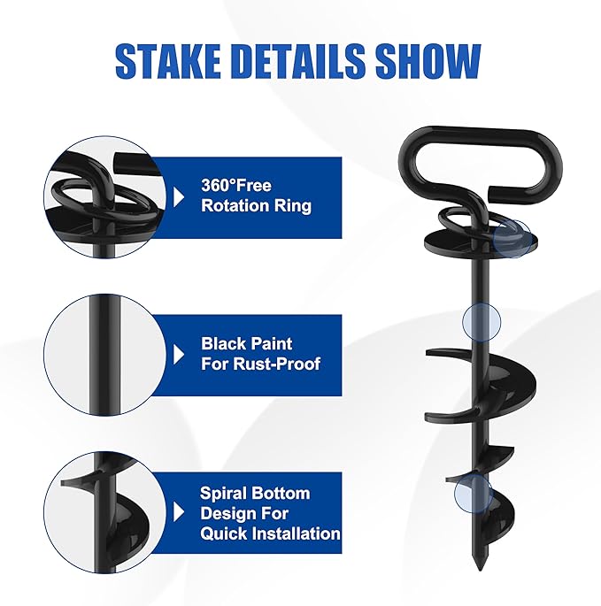 Eurmax USA 2-Pack Heavy Duty Dog Tie Out Stake, No-Tangle In Ground Anchor Runner for Large Dogs up to 210 Lbs - Perfect for Yard, Beach and Camping (Oval,Black)