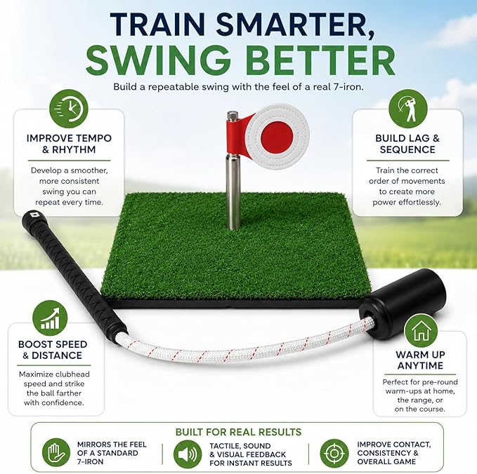 Golf Rope Swing Trainer with Rotating Target, Golf Swing Training Aid, Tempo & Rhythm Training, Speed, Strength Development, Warm-Up & Practice Equipment, Gifts for Golfer Men Dad Him Golfer