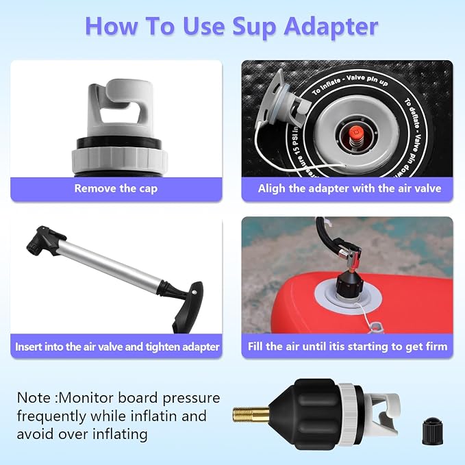 Inflatable Boat SUP Pump Adapter, Premium Conventional Air Valve, Quickly Inflation and Strong Sealing SUP Pump Adapter, for Inflatable Boat, Stand-Up Paddleboard and Kayak (2/Pack)