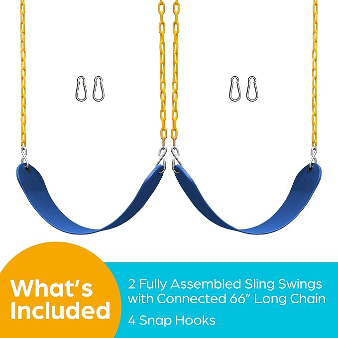 Jungle Gym Kingdom Swing for Outdoor Swing Set - Swing Seat Replacement Kit with Heavy Duty Chains - Backyard Swingset Playground Accessories for Kids - Blue, 2 Pack