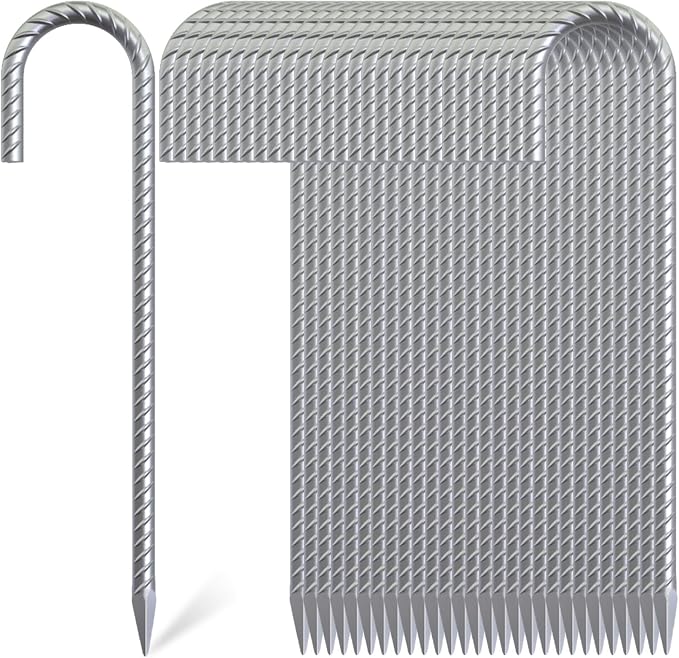 12 Inch J Hook Rebar Stakes 12 Pack, Heavy Duty Galvanized Steel Ground Stakes, Metal Tent Stakes Chain Link Fence Stakes for Inflatables, Yard Decorations, Camping, Garden