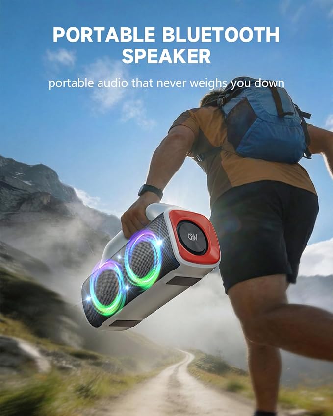 IP67 Waterproof Bluetooth Speaker:80W(Peak) Loud Outdoor Portable Wireless Party Speakers with LED Lights,20H Playtime,Bluetooth 5.3,Deep Bass & TWS for Pool,Beach（White）
