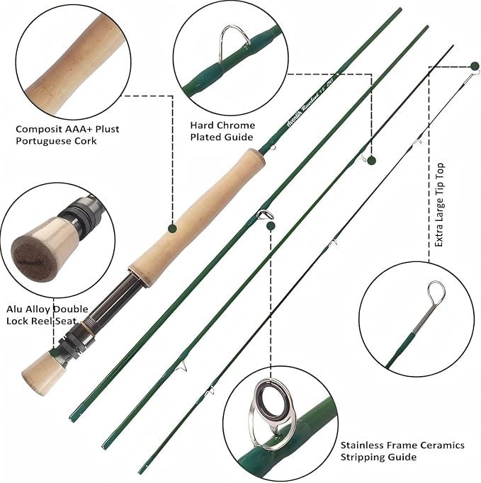 Aventik Riverbend Fly Fishing Rod with Rod Tube | Fast action 6/7/8/9/10ft; Fits 0/1/2/3/5/6/7/8wt; IM8 carbon blank; Machined aluminum reel seat