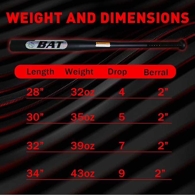32in Baseball Bat 2LBS Heavy Duty Weighted Steel Baseball Bat for Adult and Youth Hardball Metal Bats, 2in Barrel