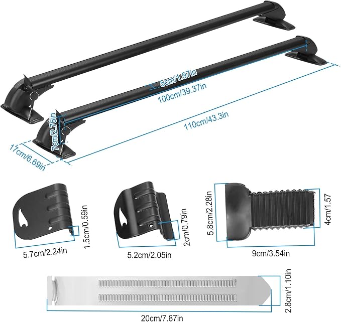 Universal Roof Rack Crossbars, 43" Aluminum Crossbars with Anti-Theft Lock Adjustable Window Frame for Car Without Side Rails for Bike Kayak Cargo Luggage, 165LBS Capacity Black