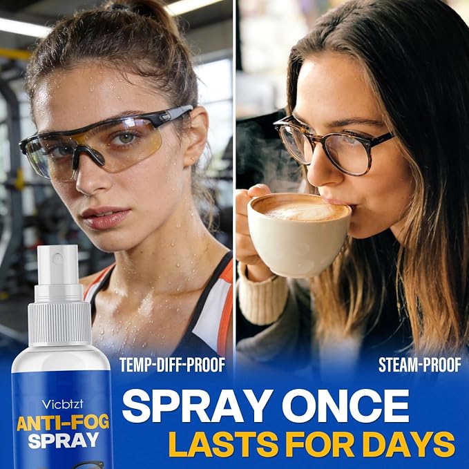 Anti Fog Spray for Glasses (2 oz), Lens-Safe Cleaner & Defogger for Helmet Visor, Safety Goggles & Everyday Eyewear, Fast-Acting & Long-Lasting for Hockey Shield, Sports Glasses, VR & Mirror