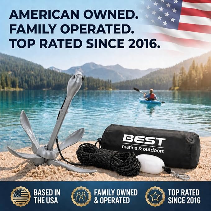 Best Marine and Outdoors Kayak Anchor, 3.5 Pound Anchor System Kit for Kayaks, Canoes, SUP Paddle Boards & Jet Skis, Fishing, Boating & Kayaking Accessories