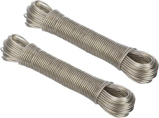 PATIKIL Plastic Coated Clothesline, 2 Pack 1/8 Inch x 66 FT Extra Strong Steel Core Clothes Lines Wire for Drying Clothes, Outside Hanging, Clear