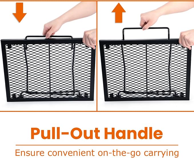 Elsjoy 17" Folding Campfire Grill Grate with Carrying Handle, Portable Camping Grill Over Fire Mesh Grate, Heavy Duty Steel Grate for Outdoor Cooking, Picnic, BBQ