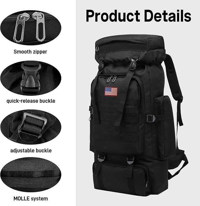 JUMAHE 80L 2-pack Hiking Backpack for Men with Sling Tactical Backpack - Rucksack Molle Military Tactical Waterproof Lightweight Camping Backpack 3 Day Assault Pack for Travel, Climbing, Backpacking