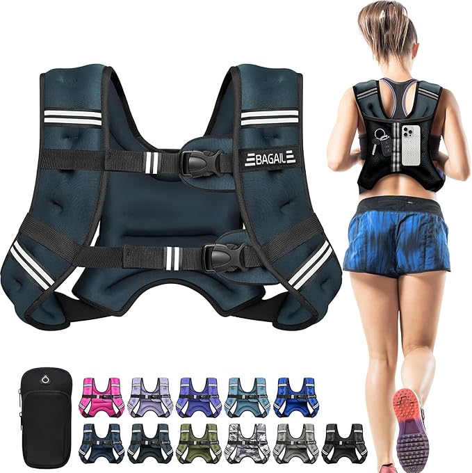BAGAIL Comfort-Fit Weighted Vest for Woman, Even Weight Distribution, Faster Weight Loss, No-Chafe or Bounce for Walking & Running with Detachable Phone Pouch & Reflective Stripes (Available 5-30lbs)