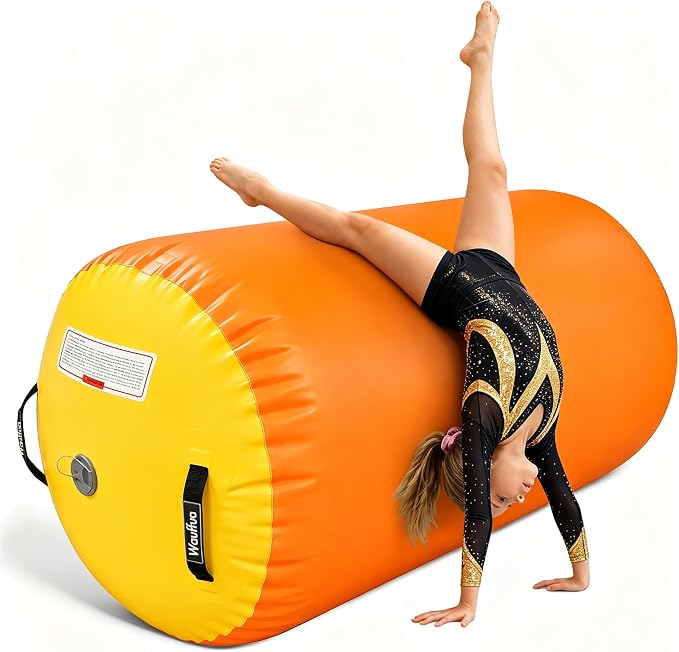 Gymnastic Air Barrel, Inflatable Tumble Track, Tumbling Mat, Roller Octagon Trainer for Back Handspring and Back-bend for Home, Gym, No Pump
