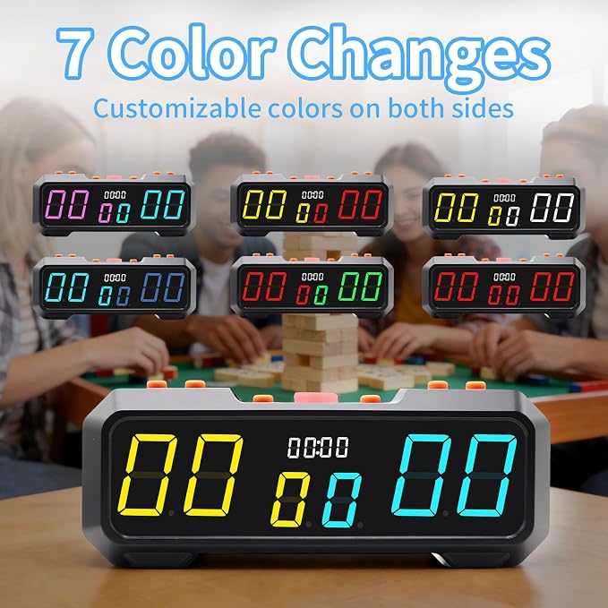Digital Scoreboard with 7 Color Change,Portable Electronic Scoreboard with Battery Powered for Indoor & Outdoor Game,Portable Score Keeper with Buzzer for Pingpong/Board Game/Cornhole