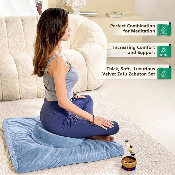 Hihealer Meditation Cushion, Traditional Tibetan Meditation Pillow Velvet Cover - Large Floor Cushion Seating for Adults - Yoga Buckwheat Bolster for Women、Moms