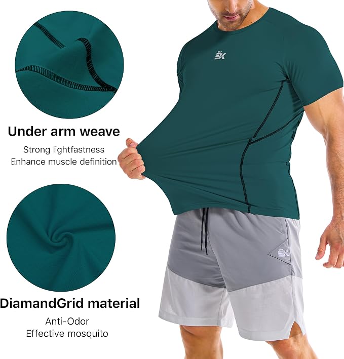 BROKIG Men Fitted Workout Gym Shirts-Lightweight Muscle T Shirts,Moisture Wicking Short Sleeve Tops for Running