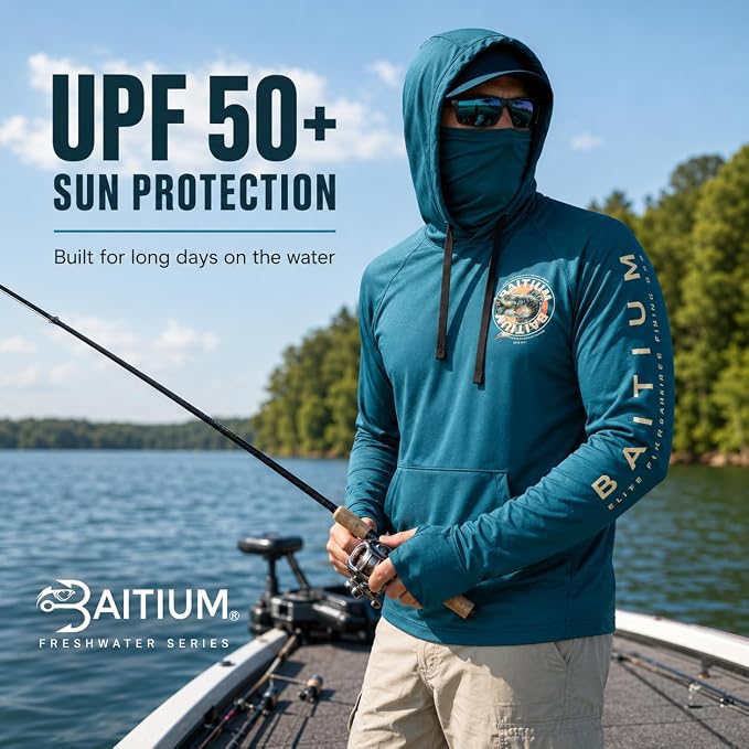 Fishing Shirts for Men,UPF50 Hooded Long Sleeve with Gaiter, Sun Protection Dry Fit Apparel, Face Mask, Fishing Clothes