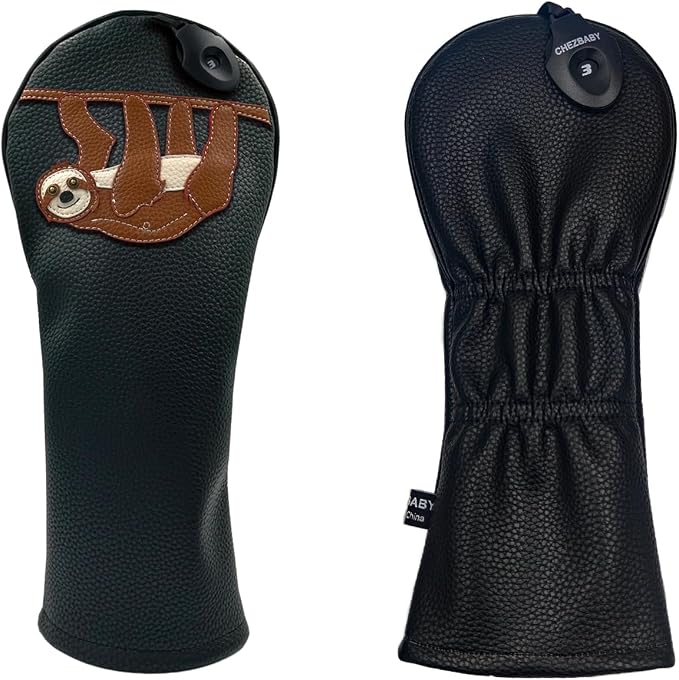 Sloth PU Leather Golf Club Covers Driver Headcovers Fairway Woods Hybrid Protector with Interchangeable Number Tag