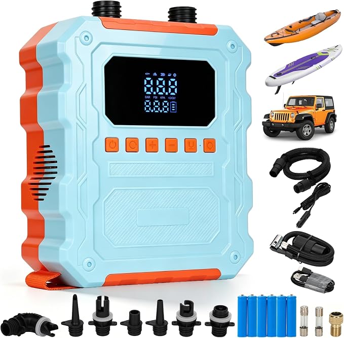 Electric Paddle Board Pump, 60PSI Rechargeable 15600mAh SUP Pump, Dual Stage Fast Inflation & Deflation with LED Light, Auto-Off Electric Pump for SUP, Surfing Kite, Tent and Inflatable Boat