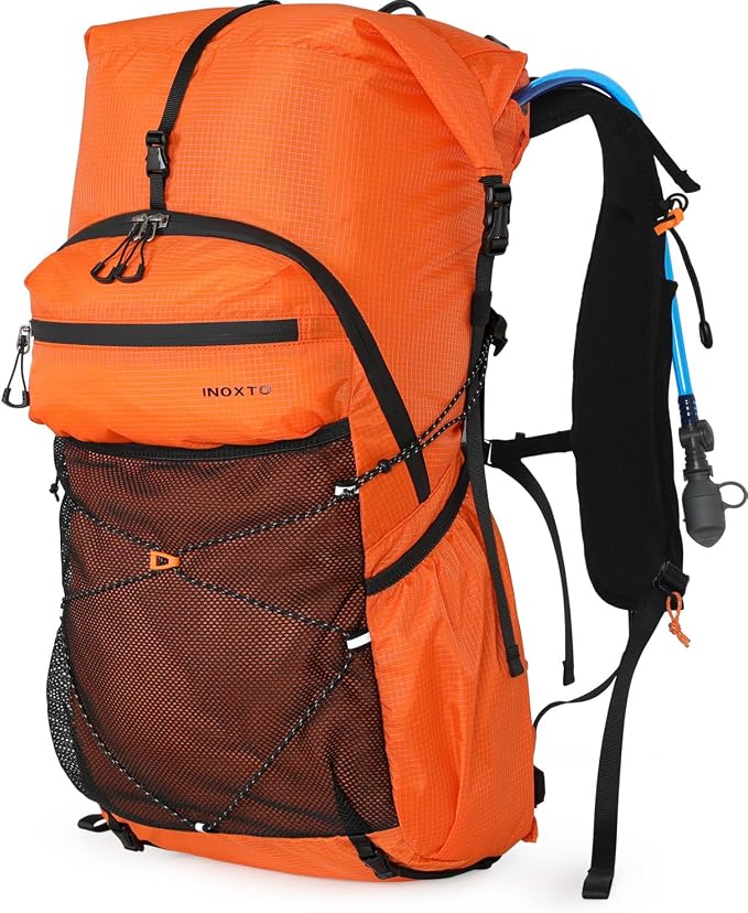 IX INOXTO Hiking Backpack for Men and Women, 30L Waterproof Camping Backpack with 3L Water Bladder and Rain Cover, Lightweight Outdoor Sport Travel Daypack Rucksack for Climbing Cycling (Orange)