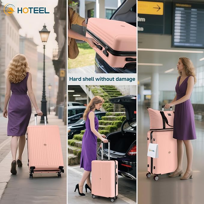 Hoteel 20Inch Luggage 3-piece Set, 360° Universal Suitcases with Wheels Hard Shell Suitcase with TSA Lock, Including Waterproof Luggage Bag, Travel Maletas for Men and Women,Pink