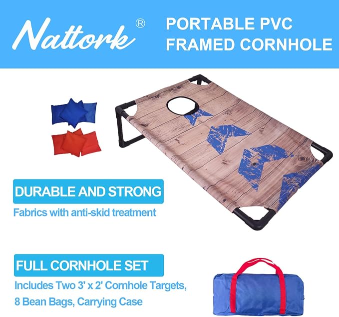 Portable Cornhole Set with 2 Collapsible Cornhole Boards, 8 Cornhole Bean Bags and Carrying Case for Yard Toss Game, Indoor Outdoor Camping Games for Family Parties (3 x 2-feet)
