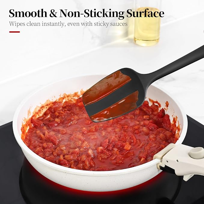 600ºF Heat Resistant Spatulas, High Heat Food Safe Semless Kitchen Silicone Scraper Set for Cooking Baking Mixing Scraping Stirring Nonstick Cookware Pan Bowl (4Pcs,Black)
