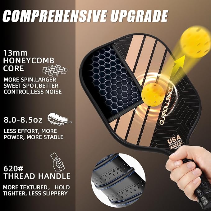 Pickleball Paddles Set of 2 | 4 Pickleball Rackets, USAPA Approved Pickleball Set, Fiberglass | Carbon Fiber Surface & 13 mm PP Honeycomb Core,4 Indoor & Outdoor Pickle Balls