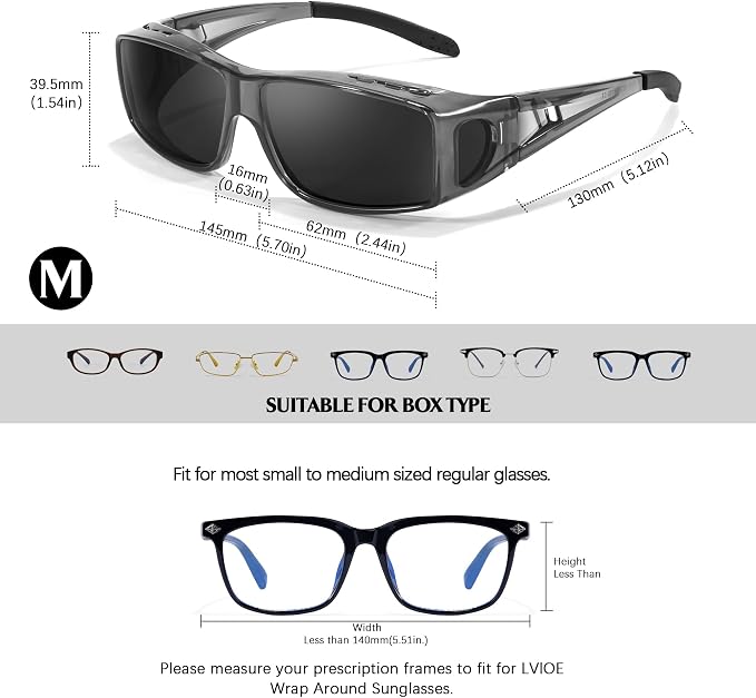 LVIOE Over Glasses Sunglasses Wrap Around Polarized Sunglasses for Men Women Fit Over Prescription Glasses with UV Protection