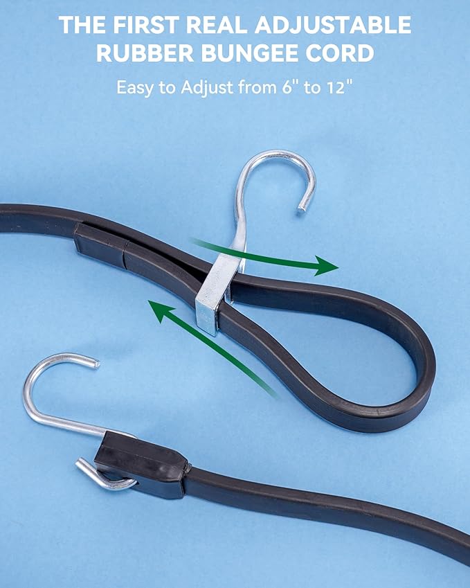 12 Inch Adjustable Rubber Bungee Cords, Easy to Adjust from 6" to 12", Black Bungee Straps with 1.9X Stretch, Rubber Tarp Straps with Crimped S Hooks for Cargo, Tarps, Van, Truck, Motorcycle (8 Pcs)