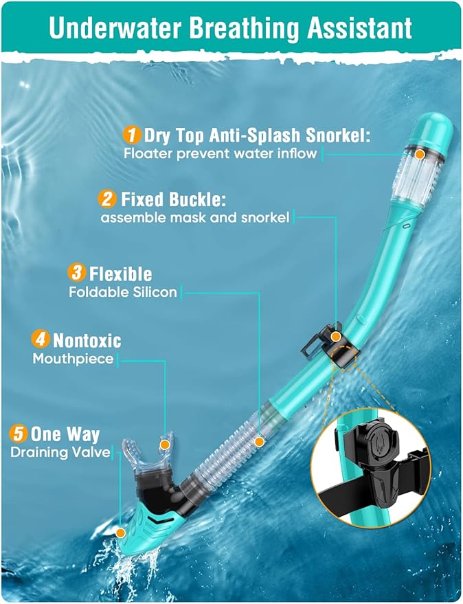 Seovediary Snorkel Set Adults Snorkeling Gear Anti-Fog Panoramic View Swim Mask Dry Top Snorkel Kit with Carry Bag for Snorkeling Scuba Diving Swimming Travel