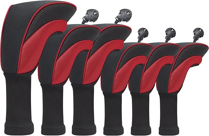 Golf Club Head Covers for Woods 3/4/5/6 Pieces Long Neck Mesh Sports Golf Club Headcovers Set with Interchangeable No. Tags 3 4 5 6 7 X Golf Accessories for Men Women