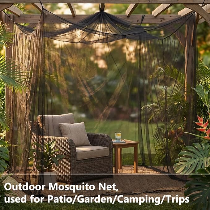 Camping Mosquito Net 6.5'x6.5' Largesize Black Outdoor | No-opening 79"x79"x71", Bottom Fixing Strap, Insect Netting Mesh, w/ Carrying Bag for Camping, Picnic, Patio, Trips