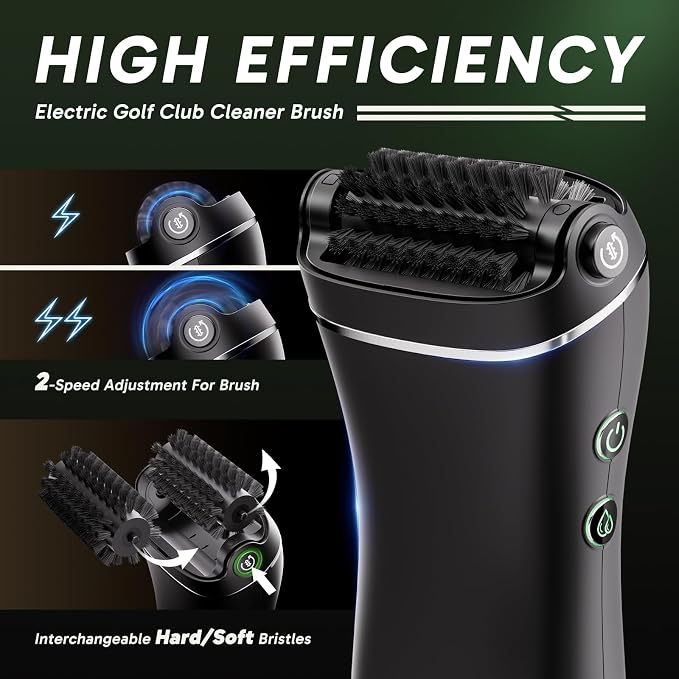 KELOB Golf Swing & Clean Bundle: Alignment Sticks Holder with Angle Adjustable Metal Base + Electric Rotating Brush with 2000mAh Battery & 100ml Water Tank – Practice Plane Trainer & Groove Cleaner fo