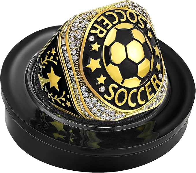 Highergo 1 PC Champion Mvp Rings Baseball Soccer Basketball Volleyball Football Softball Trophy Ring with Display Stand and Neck Chain Size 11 for Winner Tournament Award Gift(Baseball)