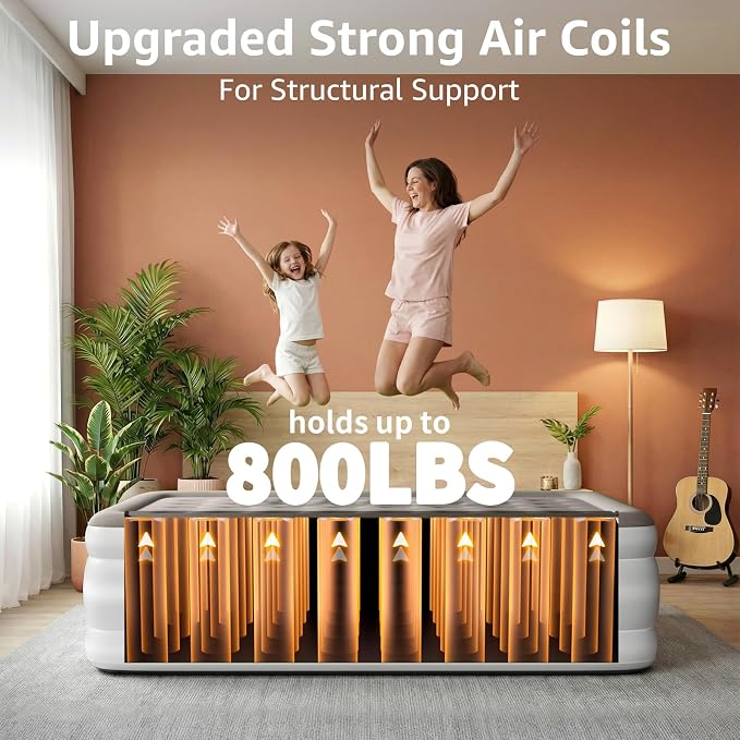 YENING Full Size Air Mattress with Built in Pump Raised Double Blow up Bed Inflatable Camping Airbed Electric 18 Inch Tall Grey