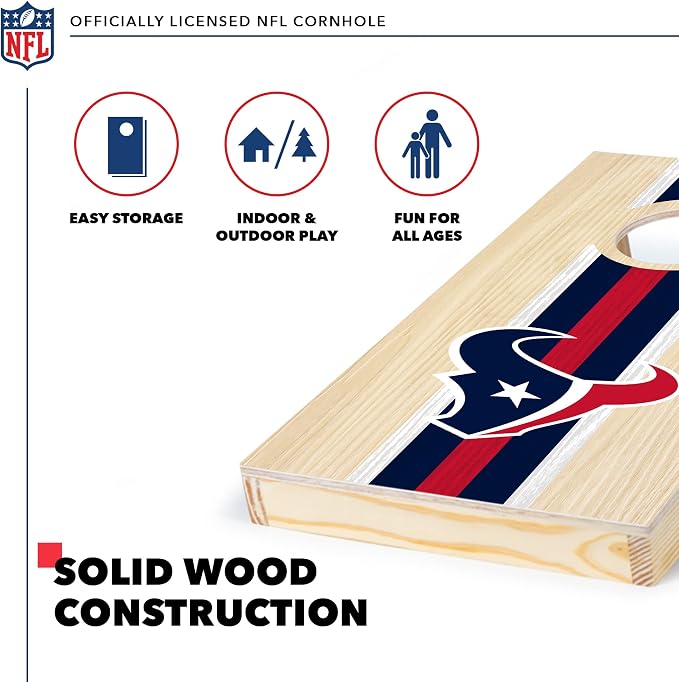 NFL Football Portable Size 1' x 2' Solid Wood Cornhole Set with Direct Print HD Team Graphics – Travel Size