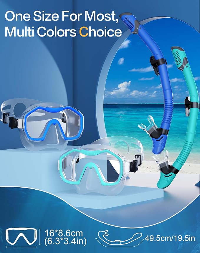 Snorkeling Gear for Adults Kids, Dry-Top Snorkel Set, 180°Panoramic Wide View Diving Mask Breathing Freely Snorkel Mask for Snorkeling Scuba Diving Swimming Travel