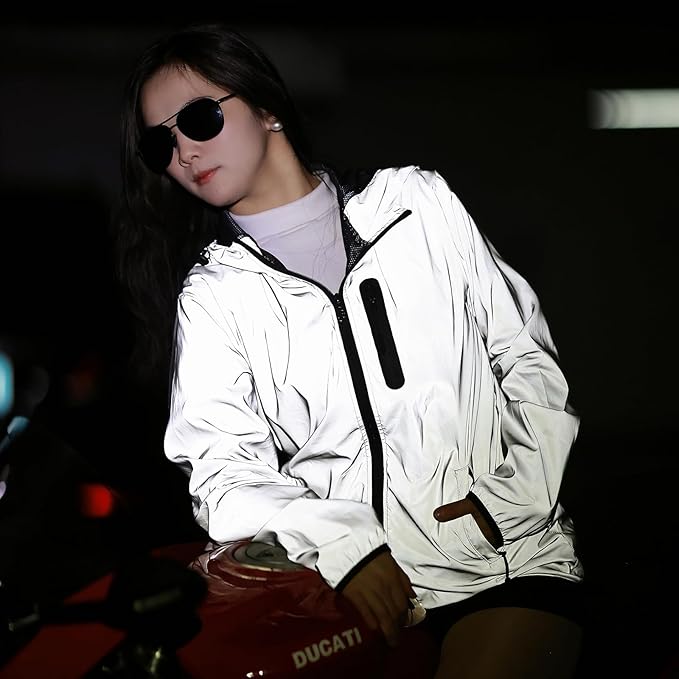 WOSAWE Men Reflective Jacket Night Glowing Bomber Jacket MTB Cycling Windbreaker Travel Sport Coat