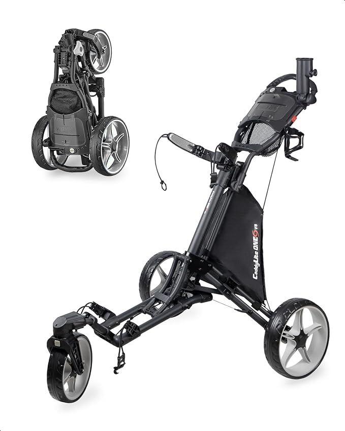 Caddytek CaddyLite ONE-Swivel V8 Golf Push Cart - Lightweight 3 Wheel Foldable Cart with One-Click Folding, 360° Swivel Front Wheel, Adjustable Handle, Cooler Basket, Umbrella & Drink Holder