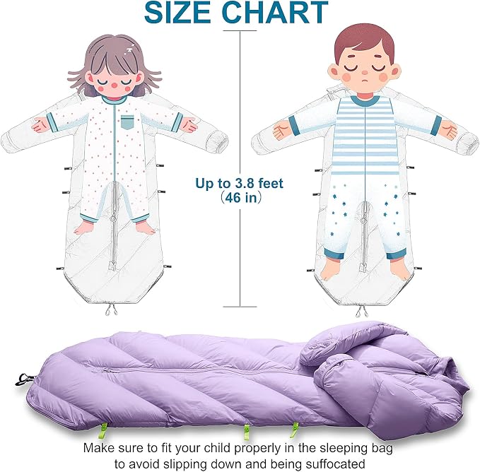 Walkable Toddler Sleeping Bags for Kids, Boys Girls (2T-4T) - Puffy Camping Sleeping Sack for Indoor, Outdoor, Travel, Sleepover, Slumber Party (up to 46 in)- Machine Washable, Lightweight